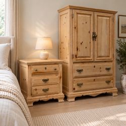 Matching Pine Armoire & Nightstand Set – Delivery Available