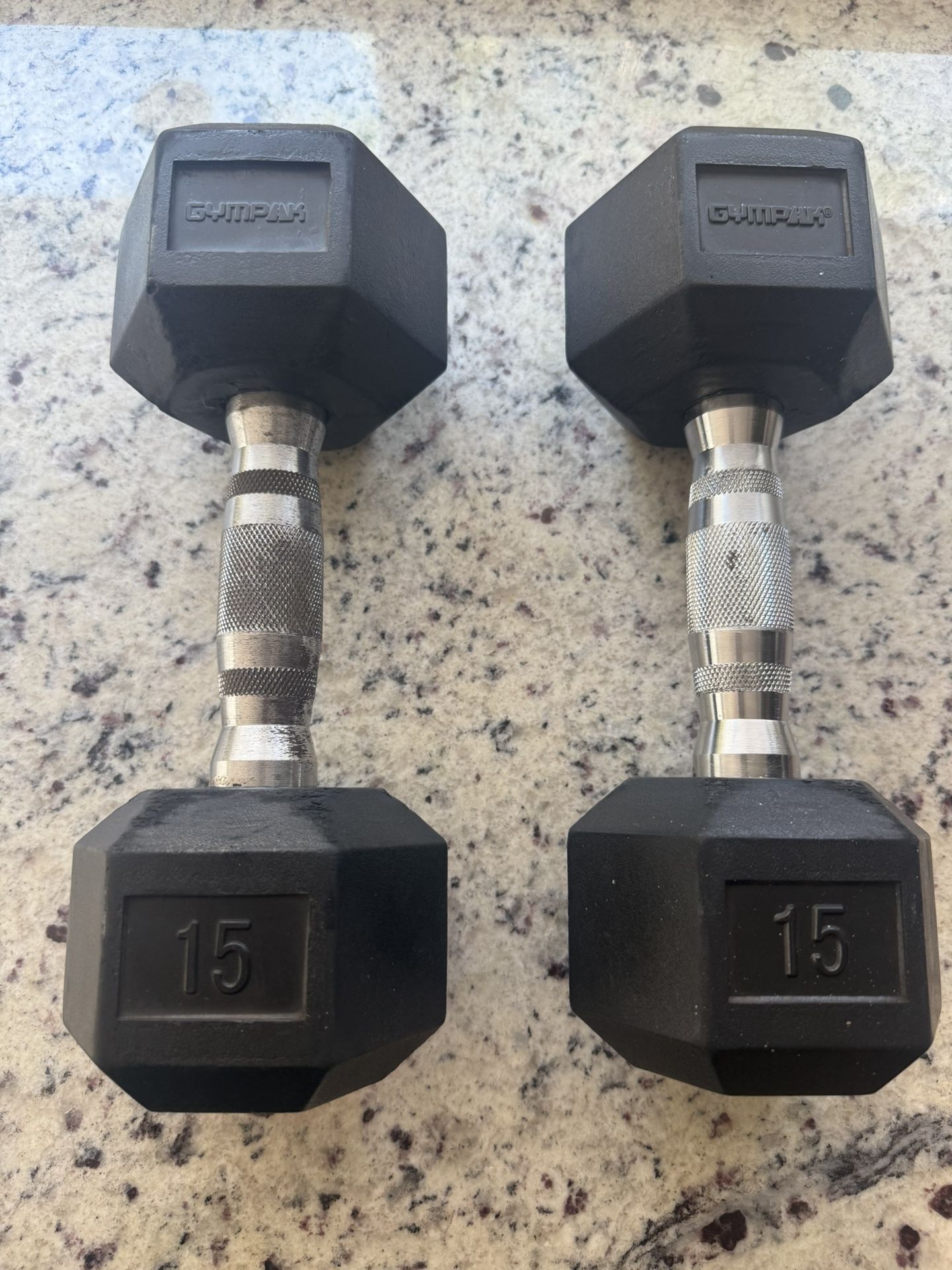 Set Of 2 - 15 Lb Dumbbells Black Rubber Gym Weights Workout 🏋️ 