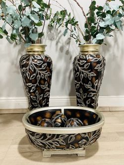 Decorative Vase and Bowl Set with Spheres