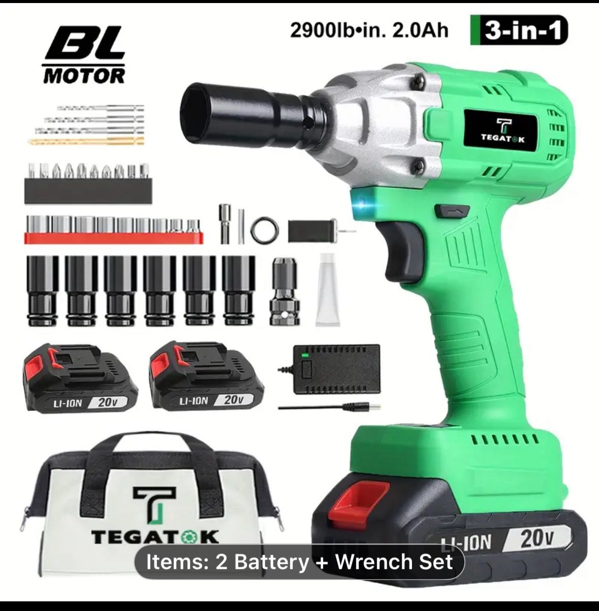 [High Torque Impact Wrench] Tegatok 20V Cordless 1/2-Inch Impact Wrench - 320 Nm And 3200 IPM High Torque, Brushless - 3-in-1 Automotive Home Electric