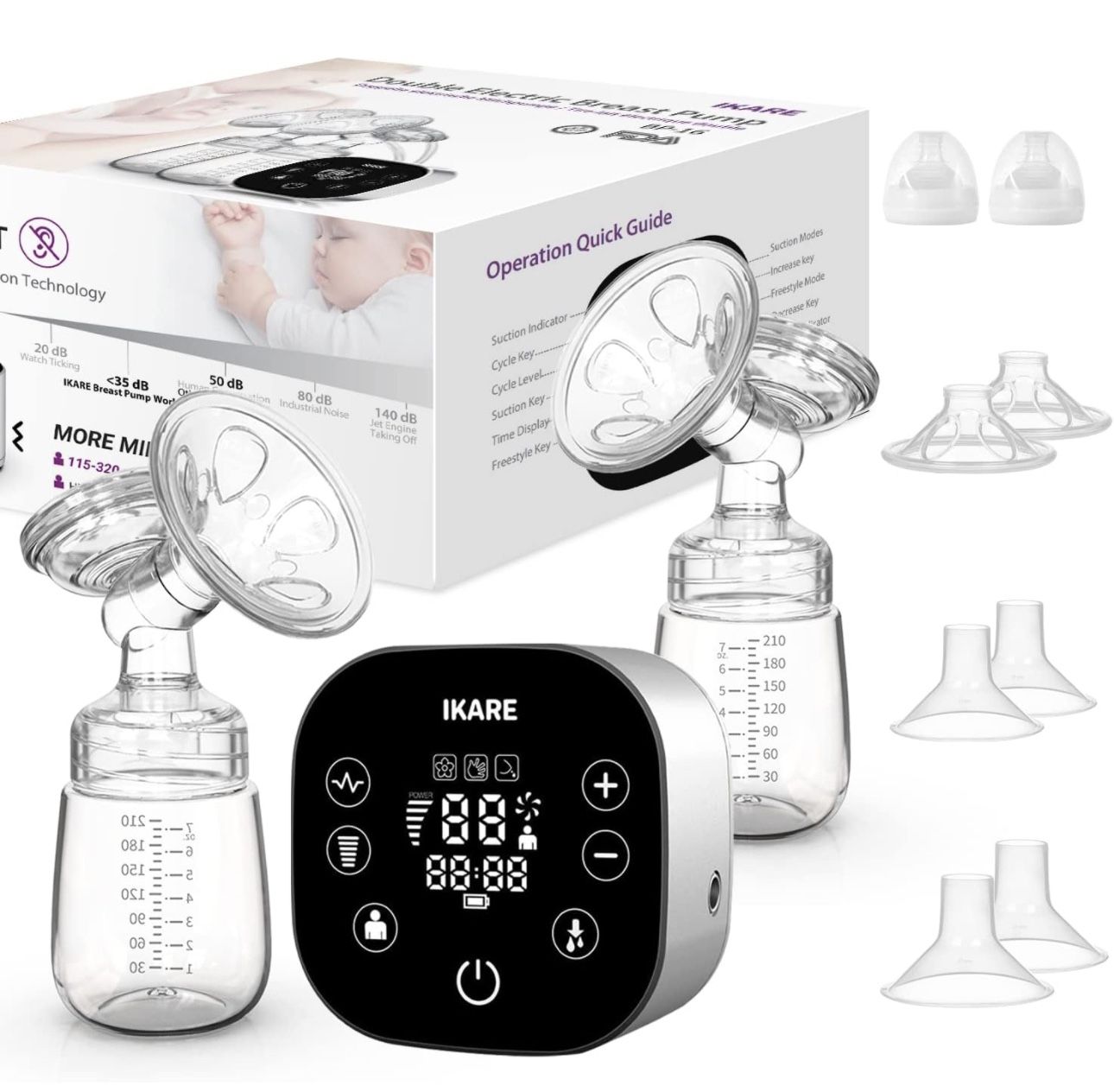 🔥NEW🔥 IKARE Hospital Grade Double Electric Breast Pumps Free-Style, 6 Modes, 150 Leve