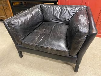 RESTORATION HARDWARE Sorensen Black Leather Armchair