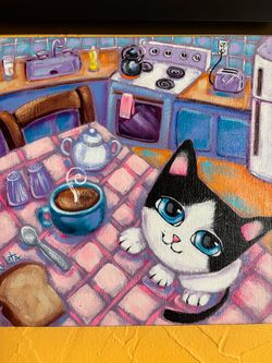 New Original Painting over Canvas for Cats Lovers. 10” x 10”. Coral Gables.