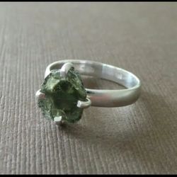 Organic Raw Green Tourmaline Slice Sterling Ring