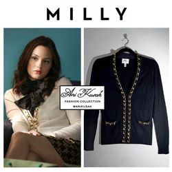 Milly 100% Merino Wool Chain Link Cardigan ASO Blair Waldorf