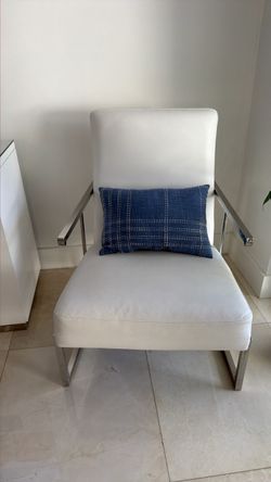 White Leather Accent Chair with Chrome Frame