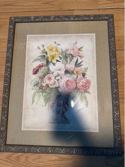 Home Interior  Floral Pink Bow Picture Artist Lisa vintage Home Decor
