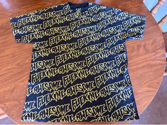 Fucking Awesome OG All Over Logo Tee Black/Yellow Size L
