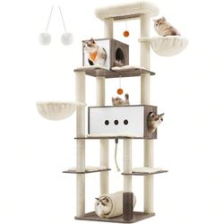Cat Tree 77.5Inch Tall Modern Cat Tower For Large Indoor Cats MultiLevel Cat Condo With 2 Caves 2 Hammocks 4 Scratching Posts SelfGroomer Tunnel Perch