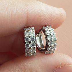 Sterling Silver Small Huggies With Zirconia Stone 