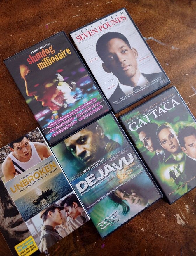 5 DVD Collection- Unbroken Seven Pounds Gattica Deja Vu Slumdof Millionaire 