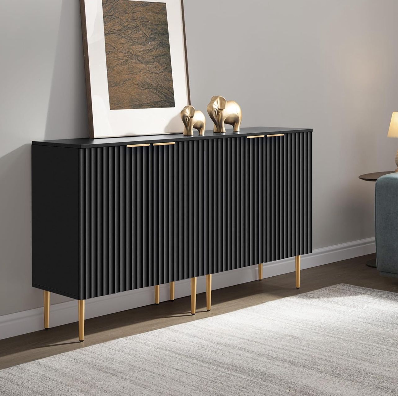 Set of 2, Modern Credenza Buffet Table Accent Cabinet with Doors Adjustable Shelf, Console Coffee Bar Cabinets for Kitchen Entryway Living Dining Room