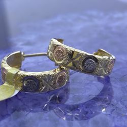 $225 Three Tone Yellow White and Rose Gold Hoop Earrings