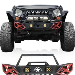 JROAD Compatible with Stubby Front Bumper Jeep Wrangler 2007-2018 JK 2/4Door & Unlimited W/2 LED Fog Lights Winch Plate Textured Powdercoat HeavySteel
