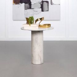 ~Beautiful Round End Table with Genuine Marble and Fluted Base~