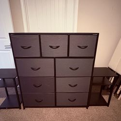 Black  storage drawers and side tables