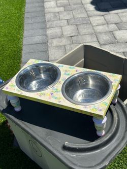 Hand painted elevated dog bowl