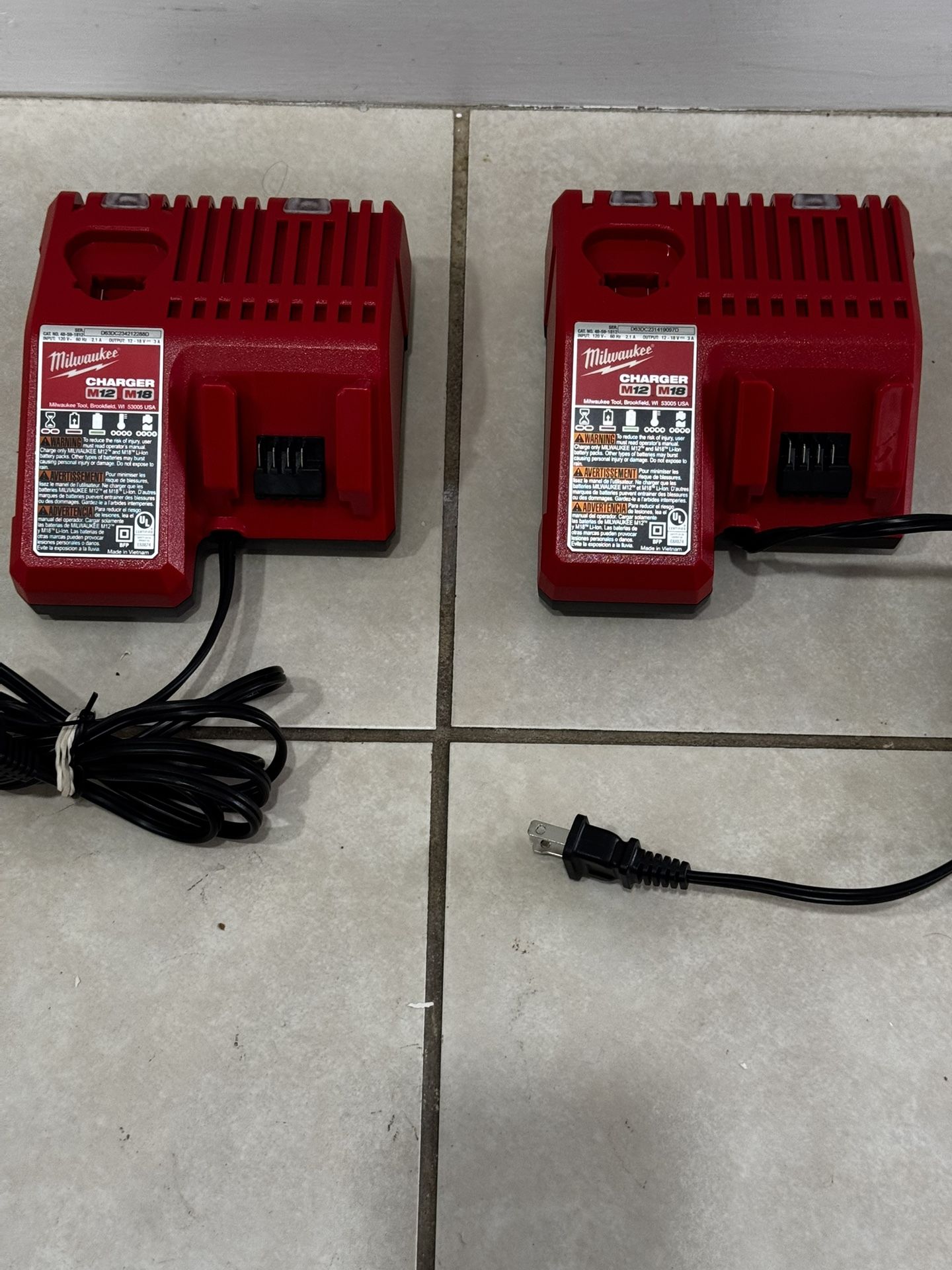 Two 🔥 New Milwaukee M12 & M18 Charger. No box .