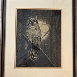 Great Horned Owl Gold Etching