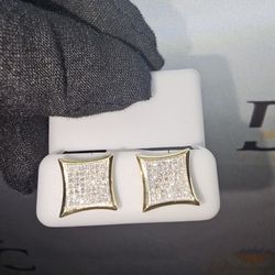 .29ct G SI 10K Yellow Gold Diamond Square Micro Pave Earrings


