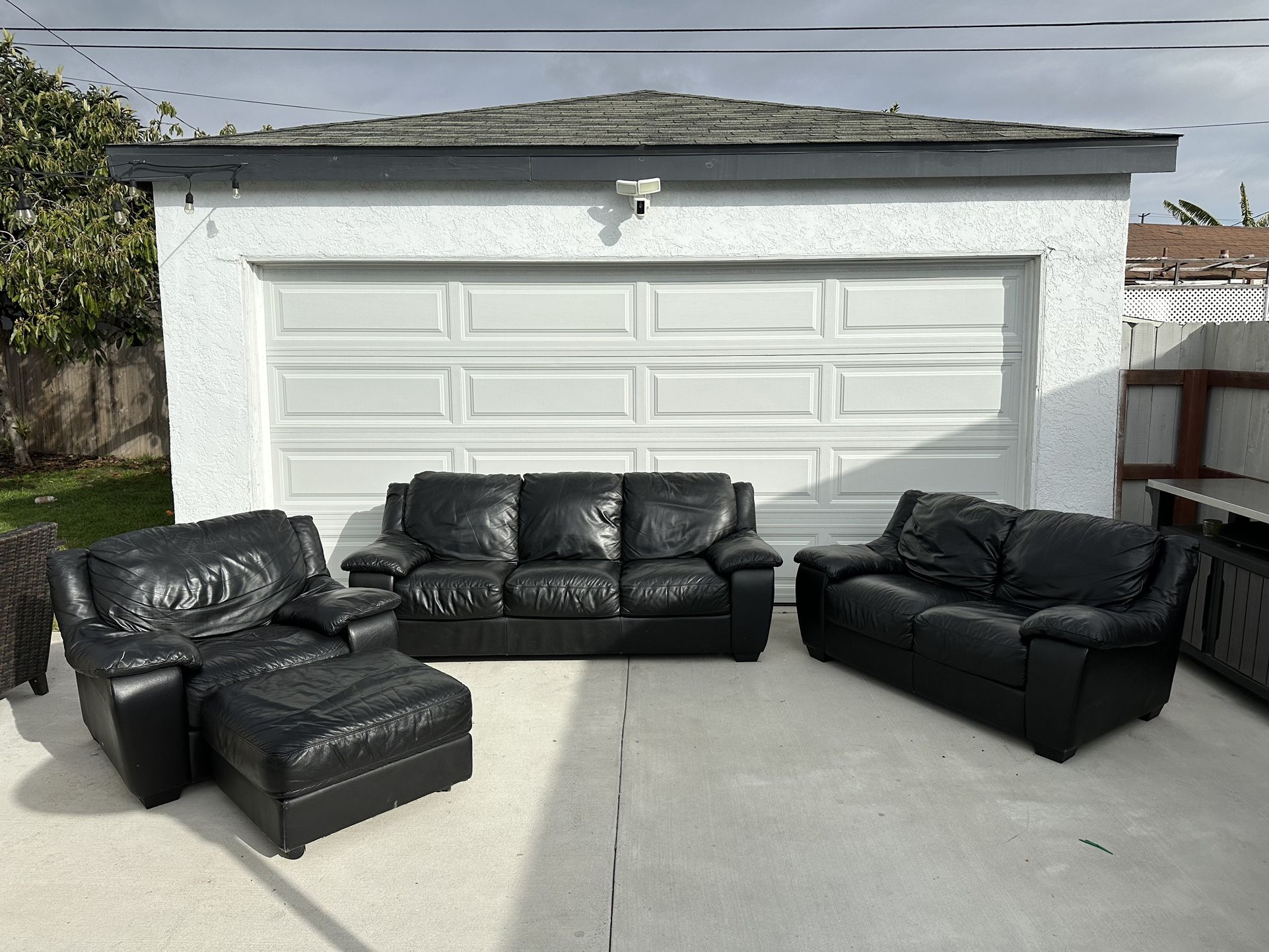 4 Piece Black Leather Sofa & Chair Set