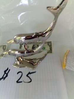 Single Piece Double Dolphin Bright Nickel Plated Sculpture