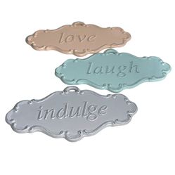 3 ASP 2004 POTTERY BOHEMIAN ANTIQUE SHABBY CHIC LOVE LAUGH INDULGE WALL PLAQUES