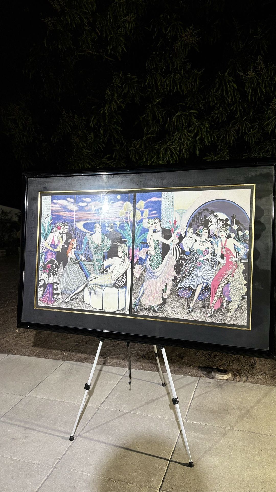 Large Art Deco Style Party Scene Framed Print – Vintage Glam Wall Art