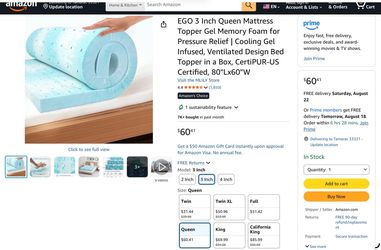 NEW IN BOX - Memory Foam Topper 3”