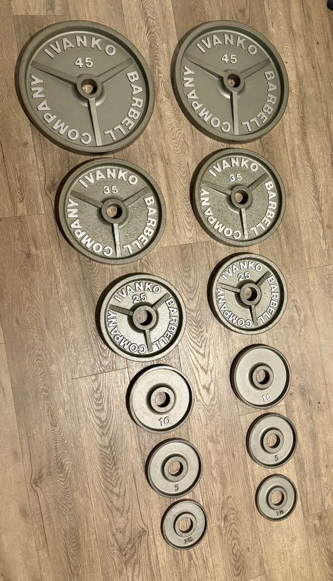 MY BEST IVANKO’S.  Full Set Of Olympic Vintage Weight Plates M Series (245 lbs)