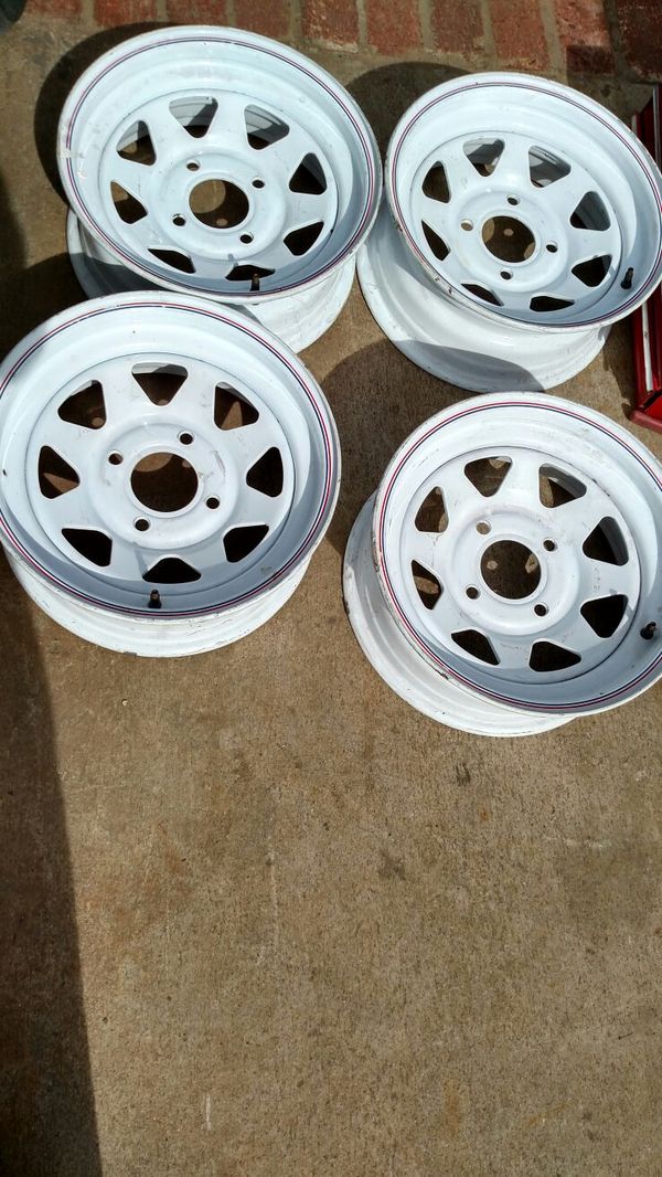 15" 4x130 lug pattern,VW ,BUG BAJA WHITE SPOKE STEEL WHEELS 4 LUG 15X8