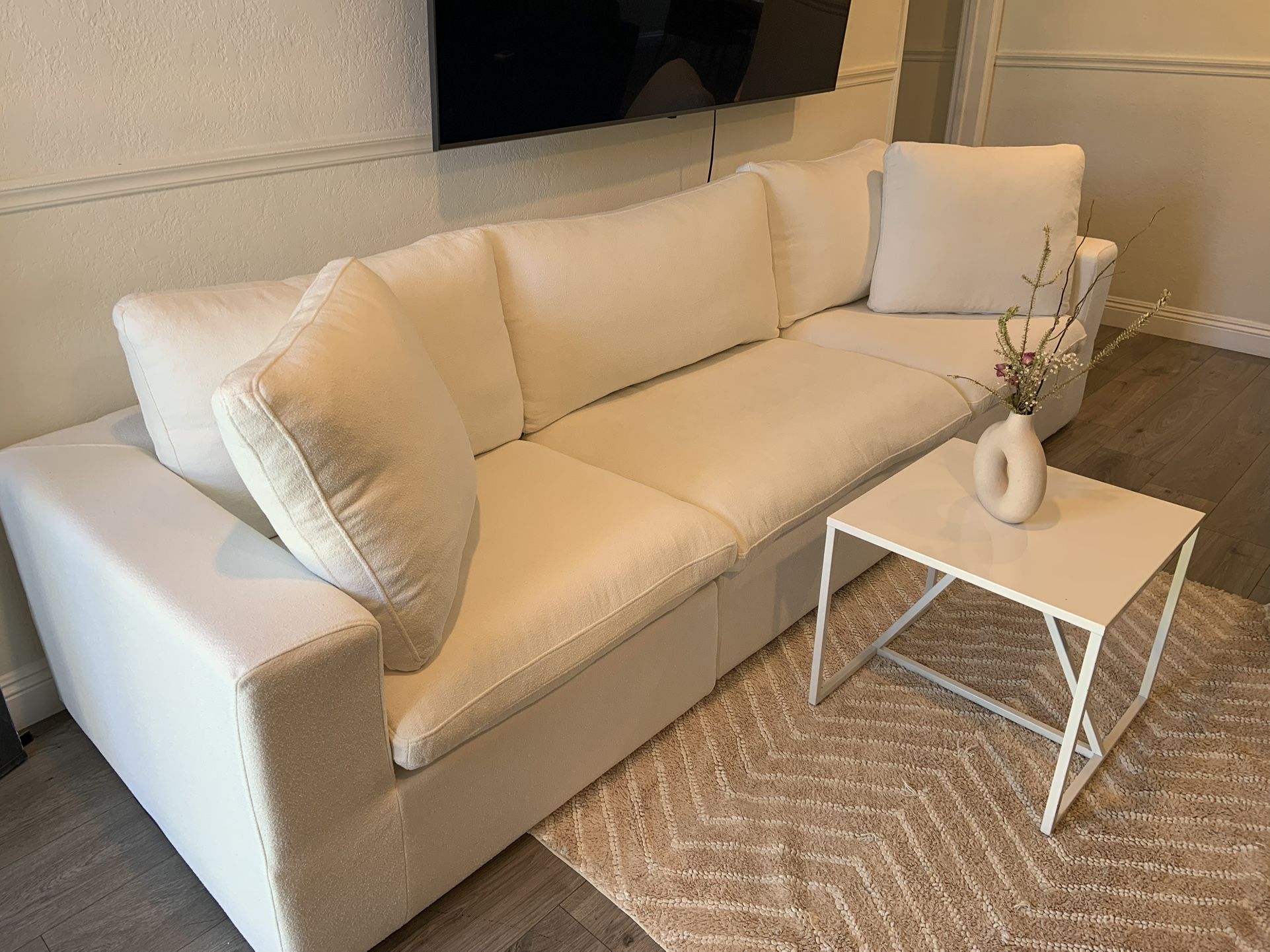 White Linen Upholstered Sectional Sofa