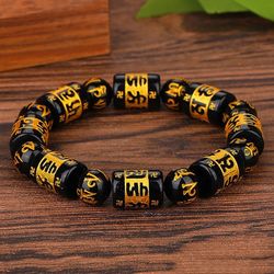 Original fashion barrel bead bracelet true words black bead hot gold bracelet blessing travel photo Buddha bead multi-circle men's and women's style