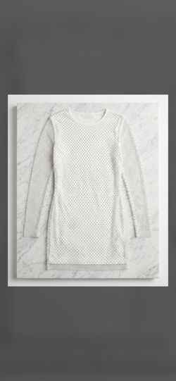 White Rhinestone Mesh Long Sleeve Mini Dress