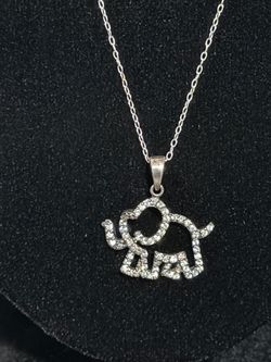 925 Silver Elephant Pendant Necklace with CZ Stones