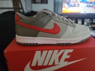 Size 7y or 8.5 women Nike Dunk Low Grey Red Sneakers