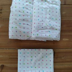 TWIN SIZE 3-PIECE SET MULTICOLOR POLKA-DOT FLAT SHEET, FITTED SHEET, AND PILLOW CASE