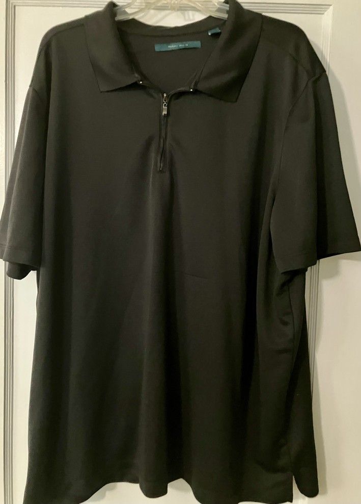 Perry Ellis Black Polo Zip Front Short Sleeve XXL