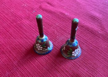 Vintage Cloisonné-Style Floral Enamel Bells – Matching Pair –