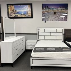 4PC White Queen Bedroom Set 
