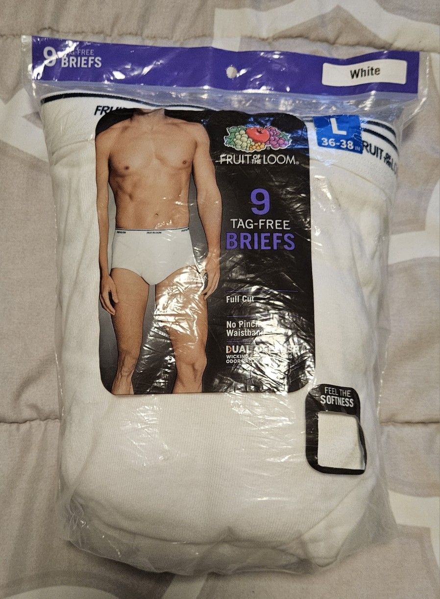 Fruit Of The Loom 9pcs Tag Free Full Cut L White Briefs