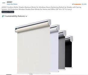 AOSKY Cordless Roller Shades Blackout Blinds for Windows Room Darkening Rolled Up Shades with Spring System, UV Protection Window Shades Door Blinds f