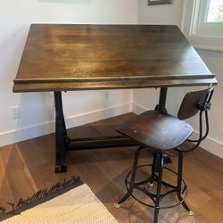 Restoration Hardware 1910 American Trestle Drafting Table + Vintage Toledo Drafting Chair