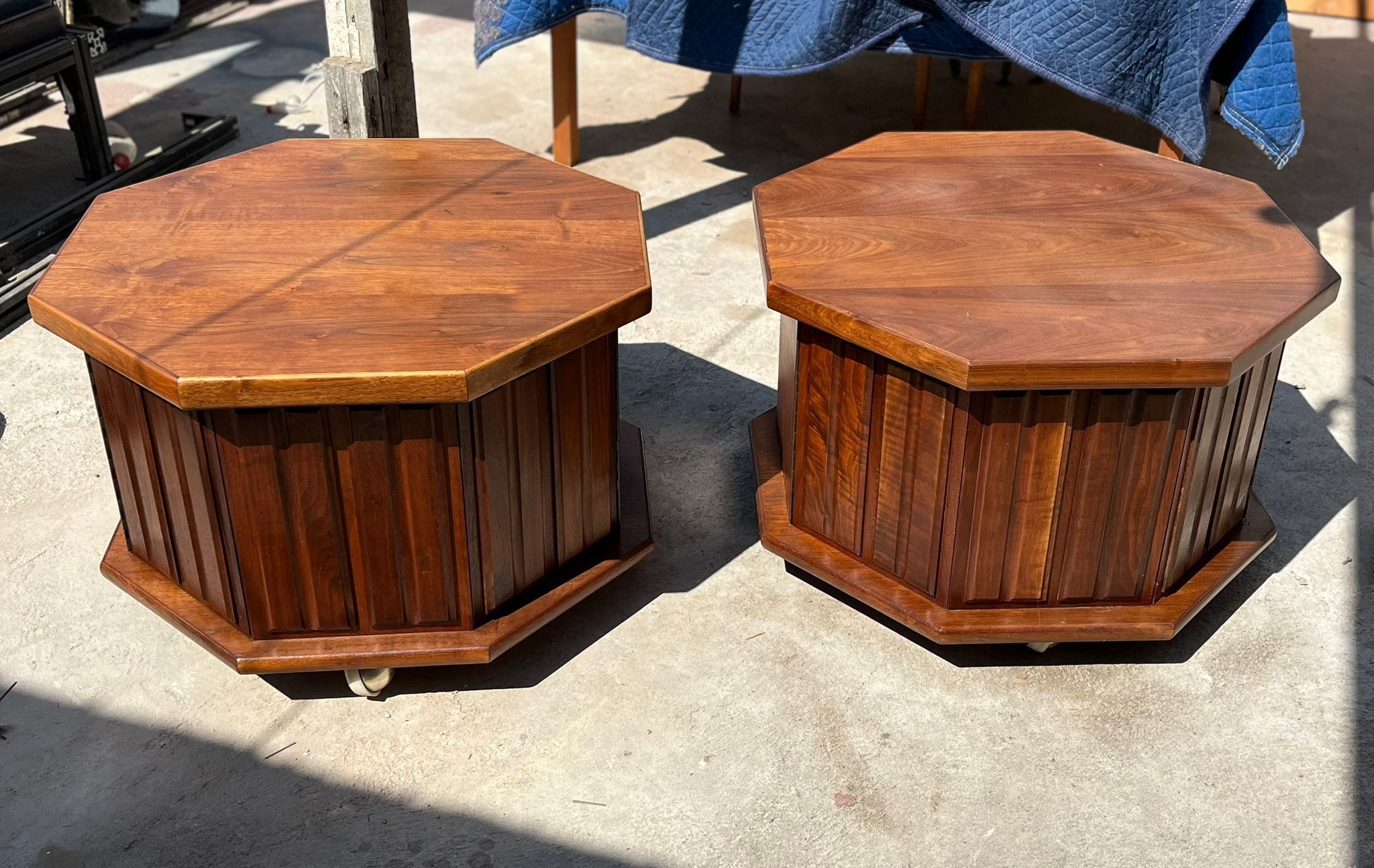 Pair Of Large Walnut Mid Century End Tables