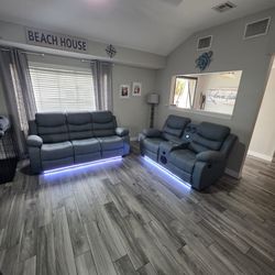 ✨MANUAL RECLINER SOFA + LOVESEAT WITH LED LIGHTS