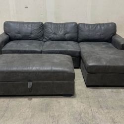 Fred Meyer 3-Piece Leather Sectional with Storage Ottoman