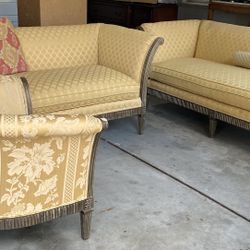 Vintage Louis XVI Style Sofa, Loveseat And Chair Set