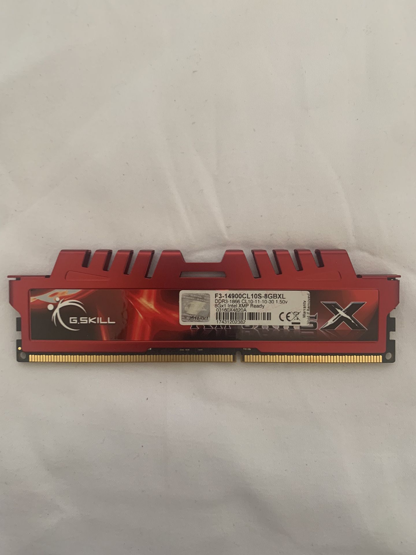 G.Skill 8GB (1 x 8GB) DDR3 PC3-14900 RipjawsX Series (10-11-10-30) Single module Desktop Memory Model F3-14900CL10S-8GBXL