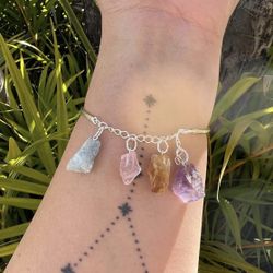 Raw Crystal Quartz Bracelet ( Colors Of Stones Vary)