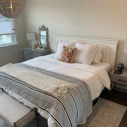 King headboard with bed frame and box spring